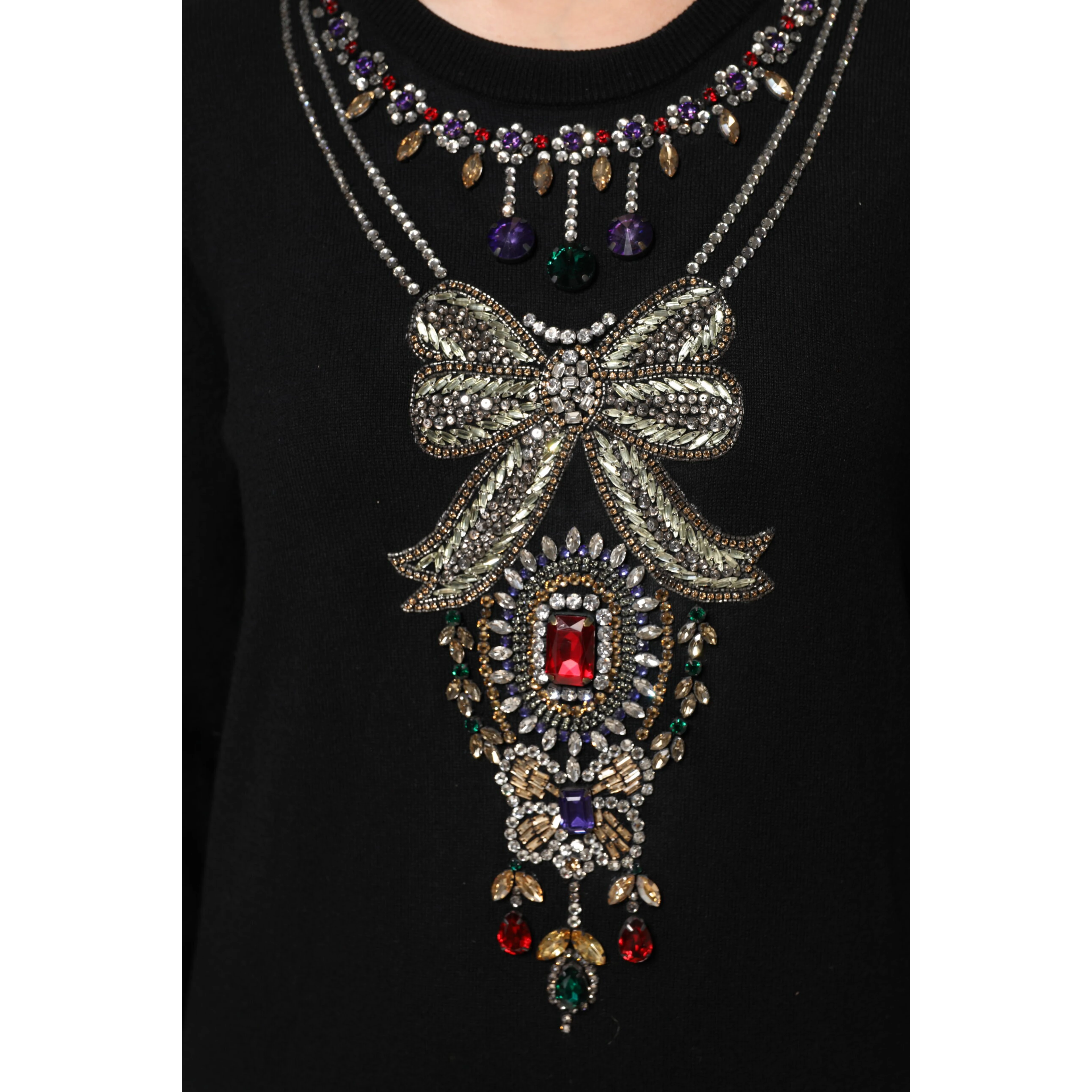 Black Cashmere Crystal Embellished Sweater