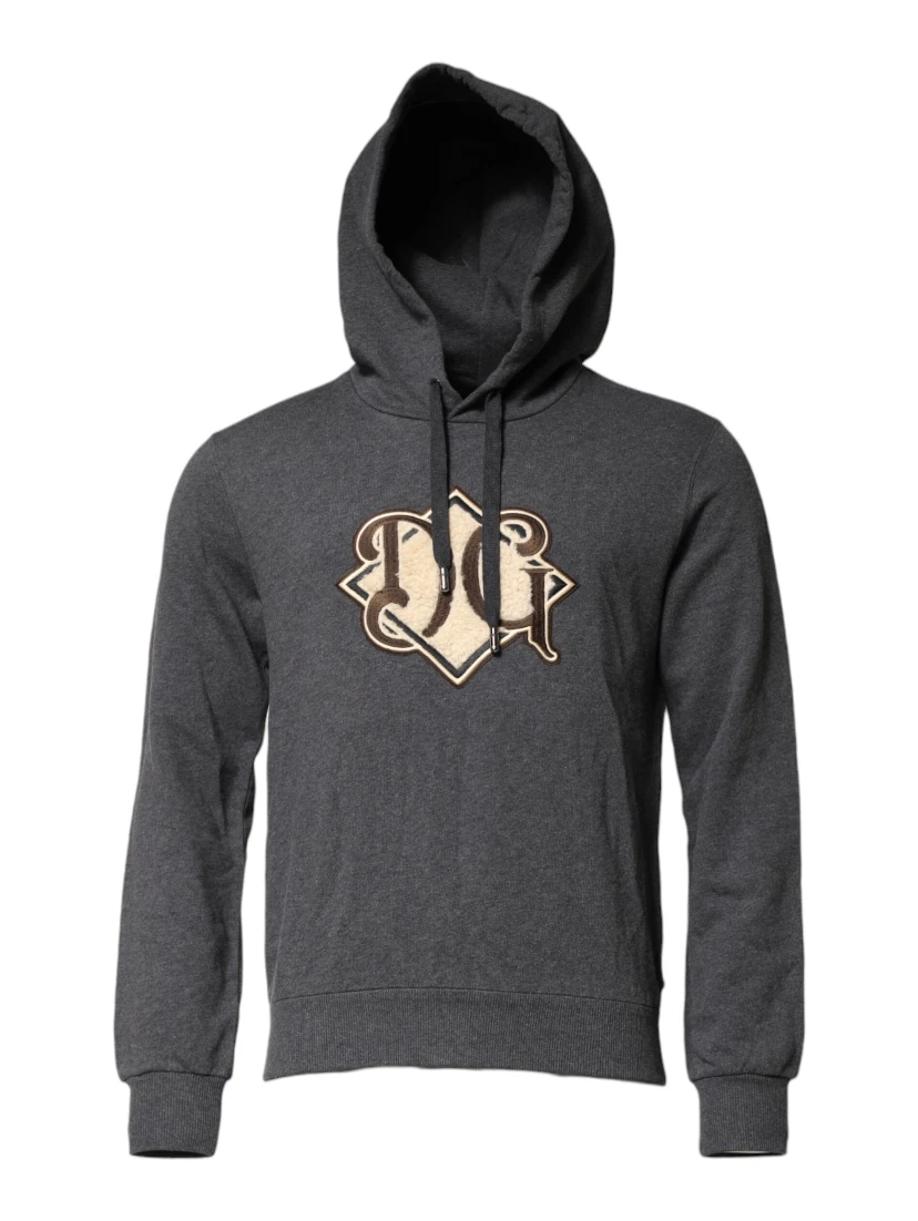 Gray Logo Patch Hooded Sweatshirt Sweater