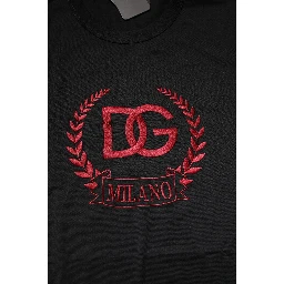 Black Cotton Embroidered Crew Neck T-shirt