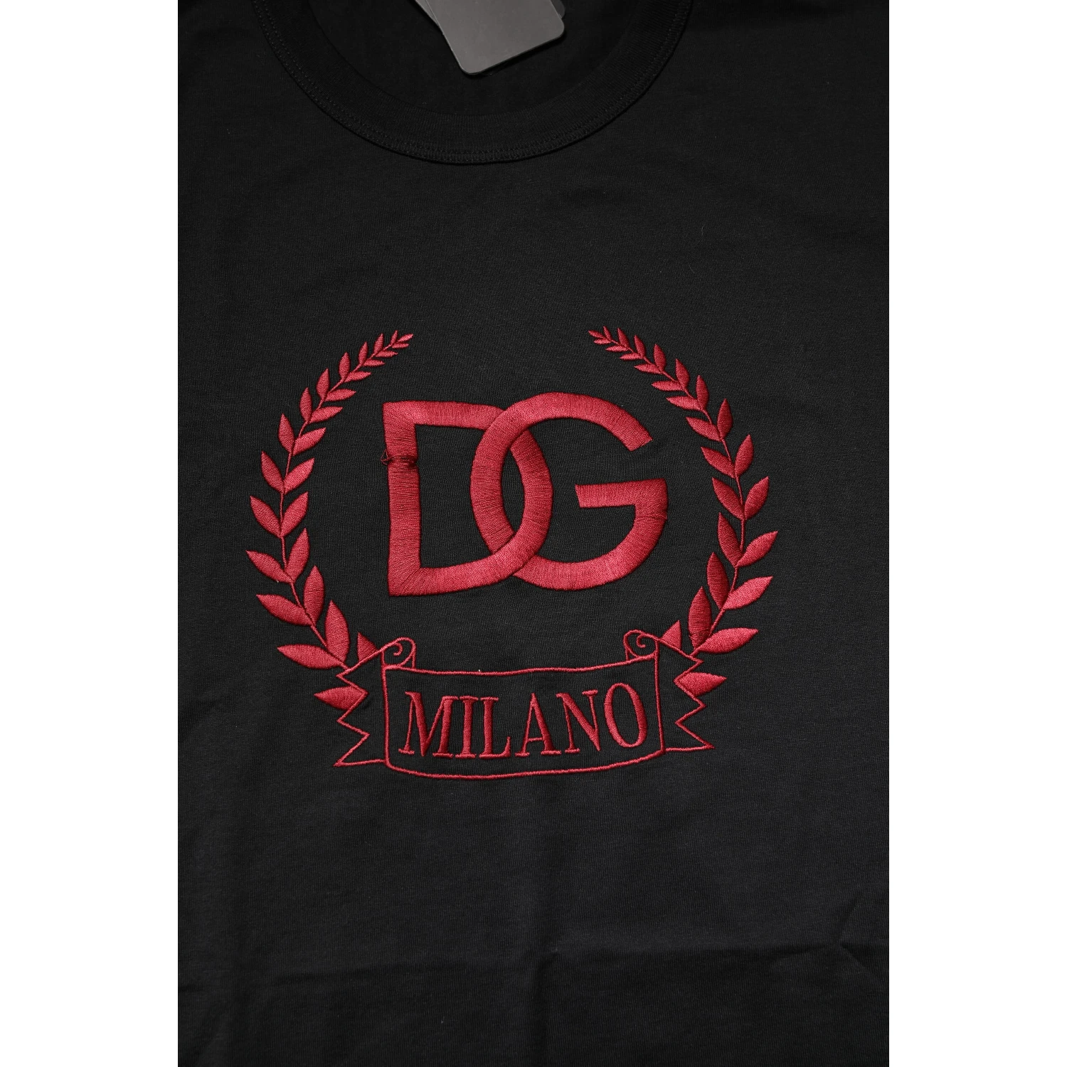 Black Cotton Embroidered Crew Neck T-shirt