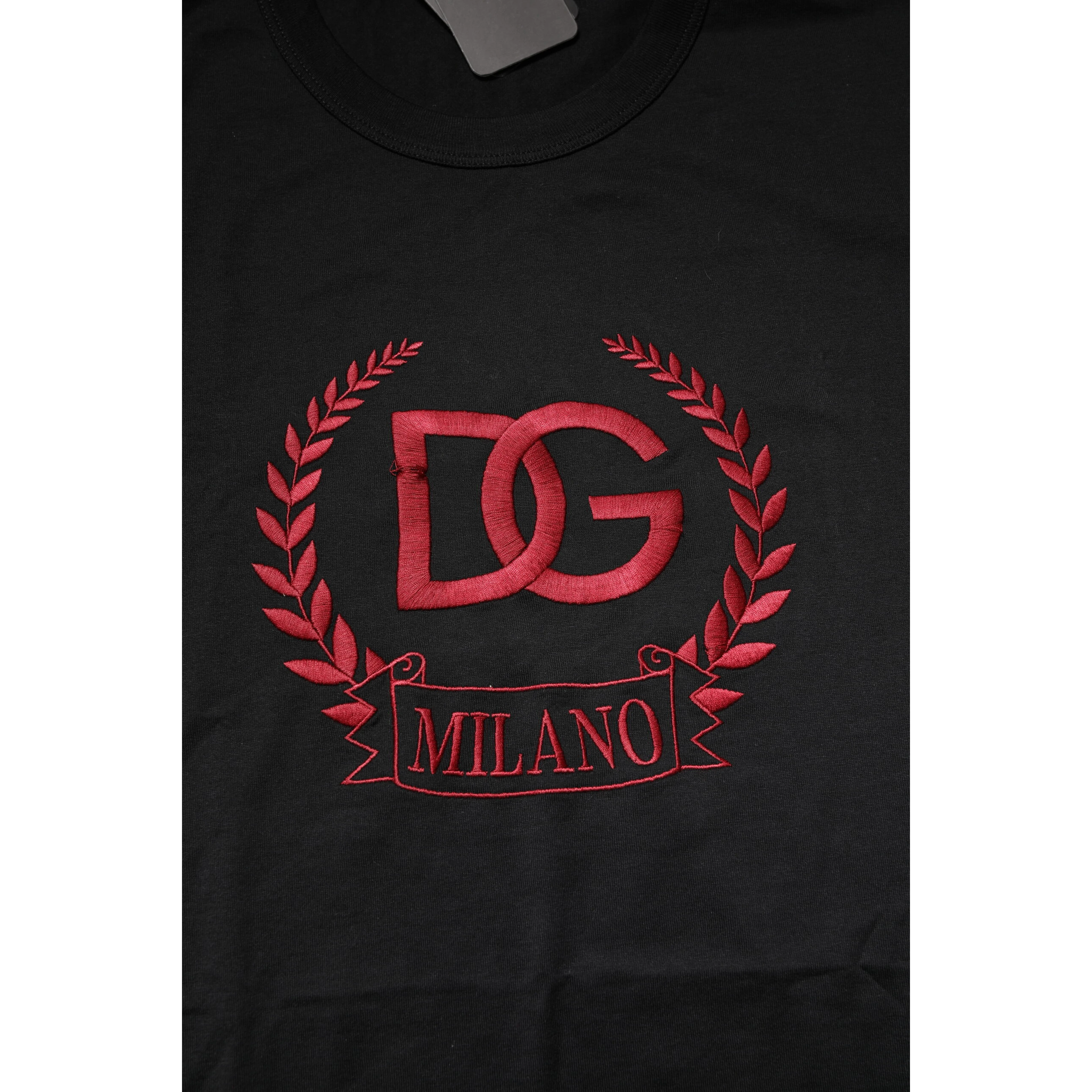 Black Cotton Embroidered Crew Neck T-shirt