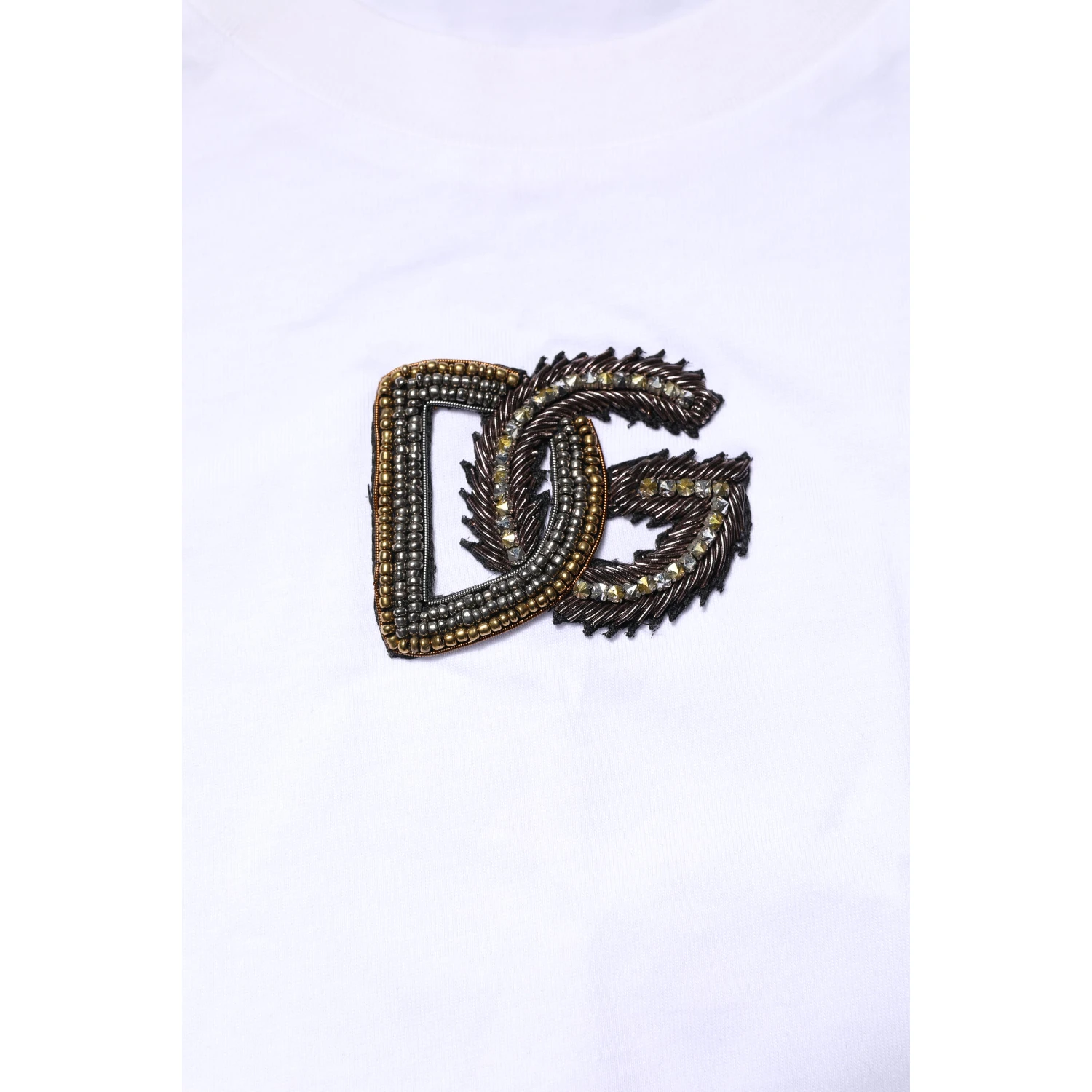 White Logo Embroidery Crew Neck T-shirt