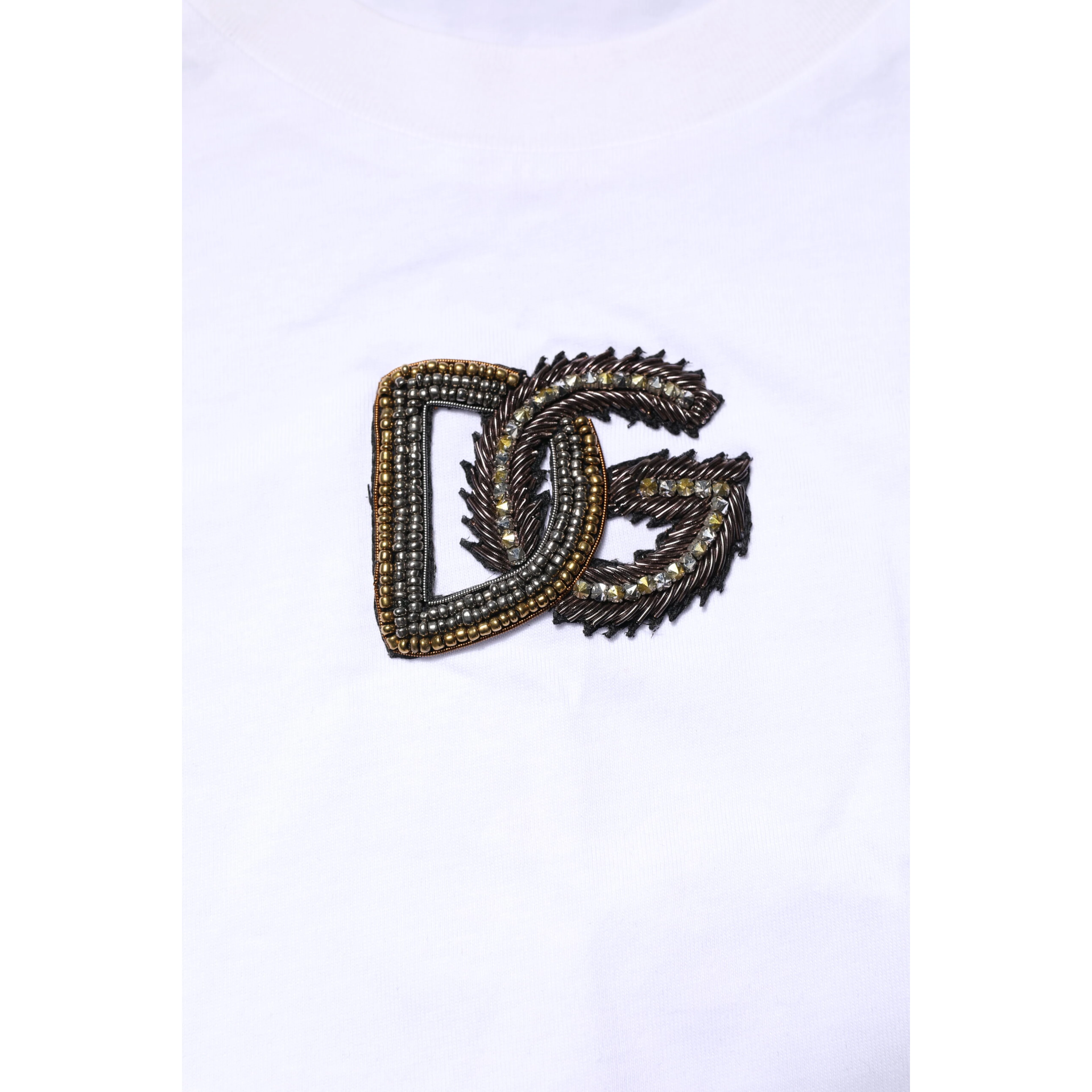 White Logo Embroidery Crew Neck T-shirt