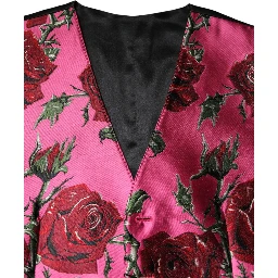 Pink Floral Satin Formal Men Waistcoat Vest