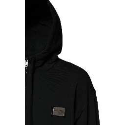 Black Logo Full Zip Hooded Men Sweatshirt Sweater
