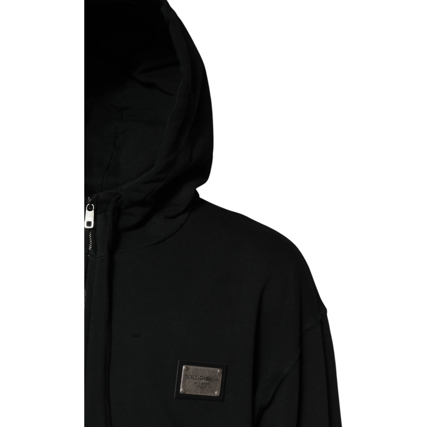 Black Logo Full Zip Hooded Men Sweatshirt Sweater