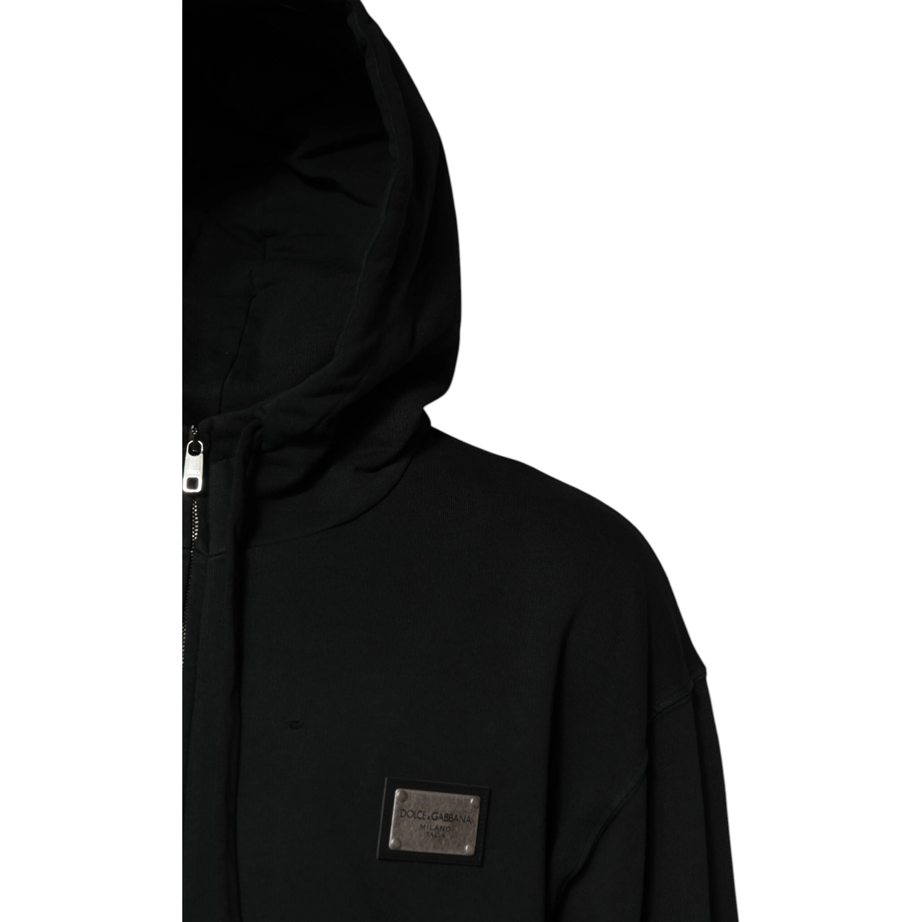 Black Logo Full Zip Hooded Men Sweatshirt Sweater