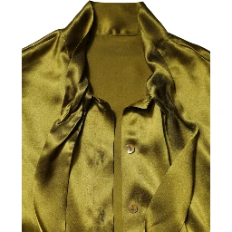 Green Ascot Collar Long Sleeves Blouse Top