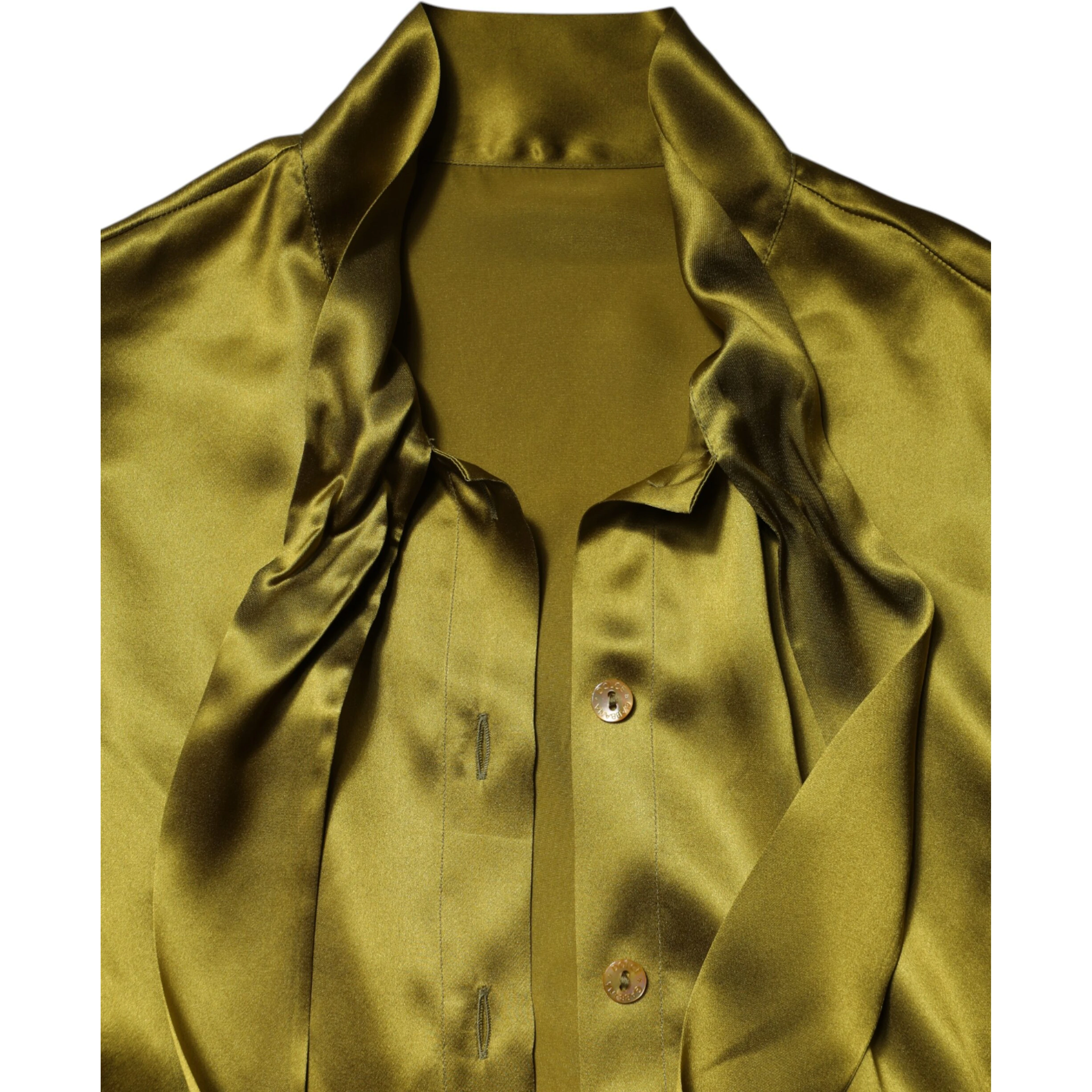Green Ascot Collar Long Sleeves Blouse Top