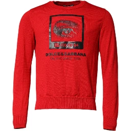 Red Eye Print Crew Neck Men Pullover Sweater