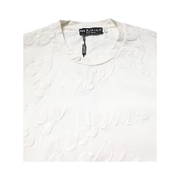 White Cotton Logo Embossed Crew Neck T-shirt