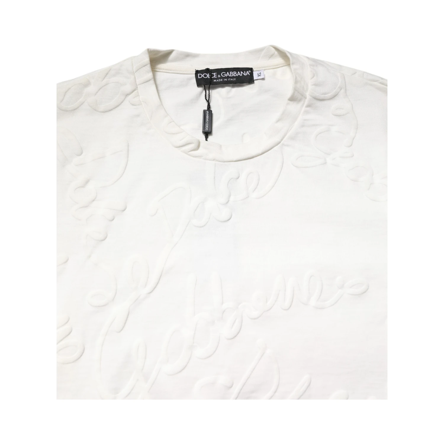 White Cotton Logo Embossed Crew Neck T-shirt