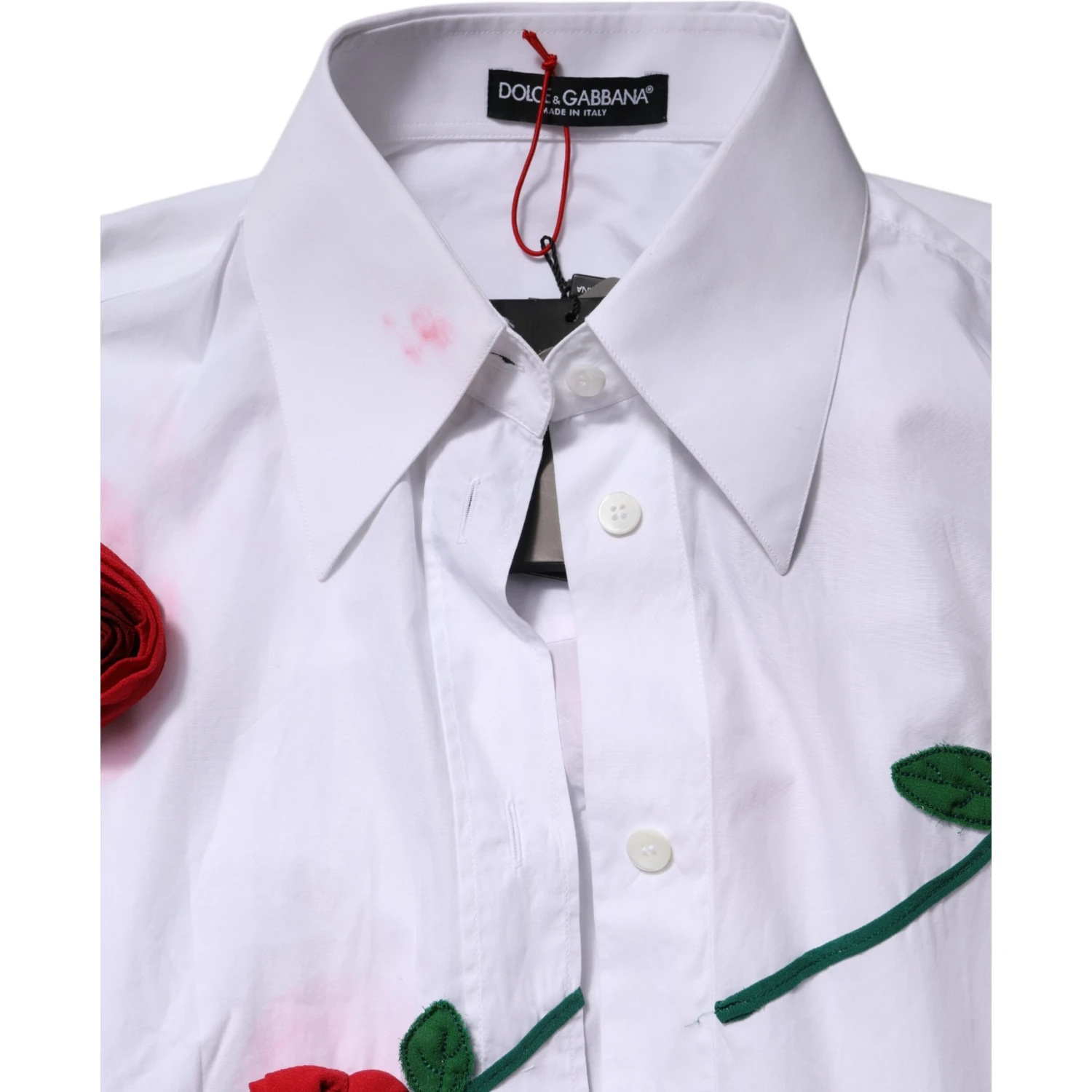 White Cotton Floral Appliques Dress Shirt Top
