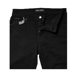Black Cotton Logo Mid Waist Skinny Denim Jeans