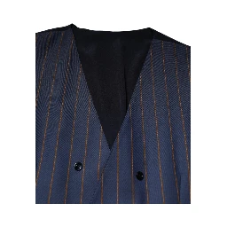 Blue Stripes Wool Formal Men Waistcoat Vest