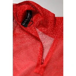 Red Tulle Turtleneck Long Sleeve Blouse Top