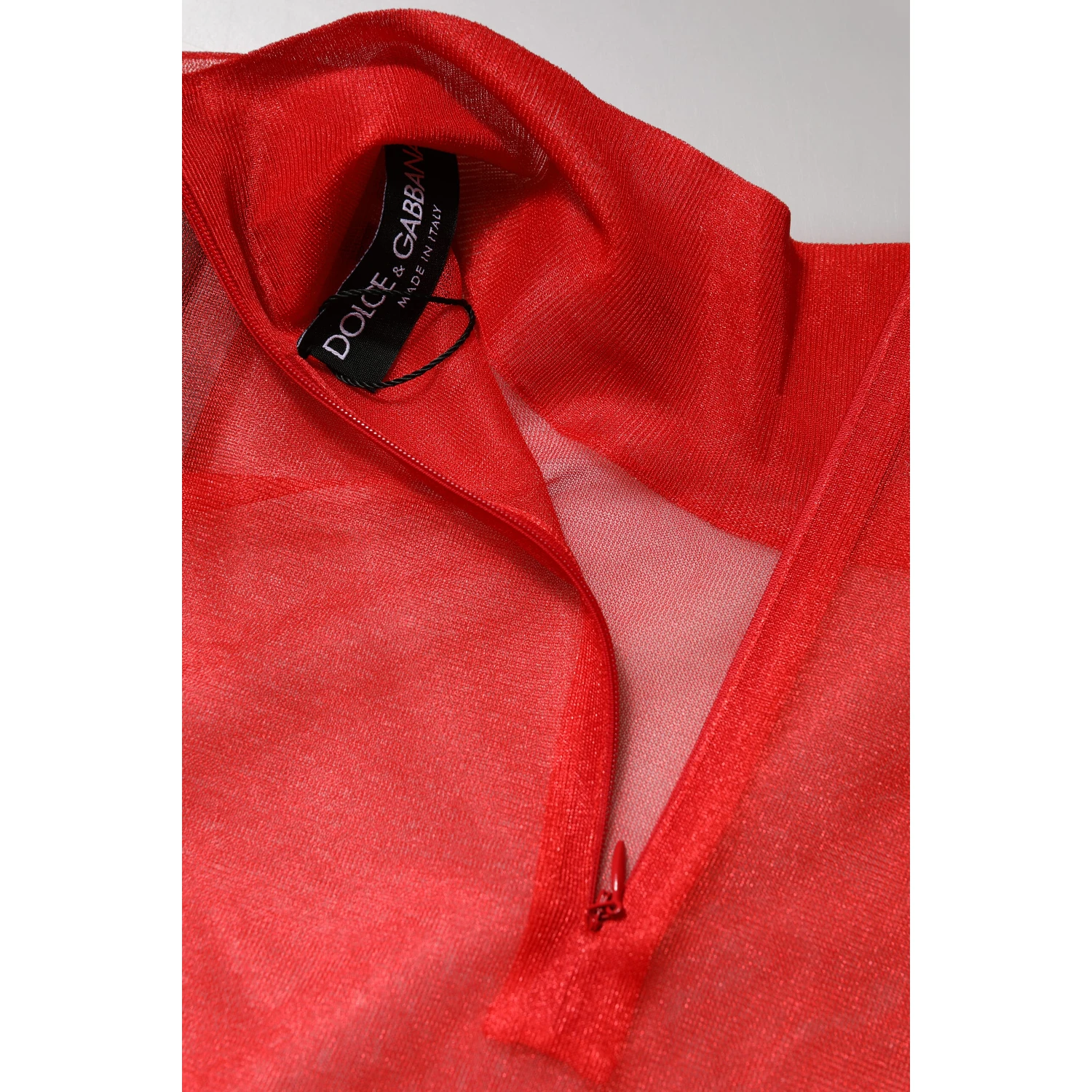 Red Tulle Turtleneck Long Sleeve Blouse Top