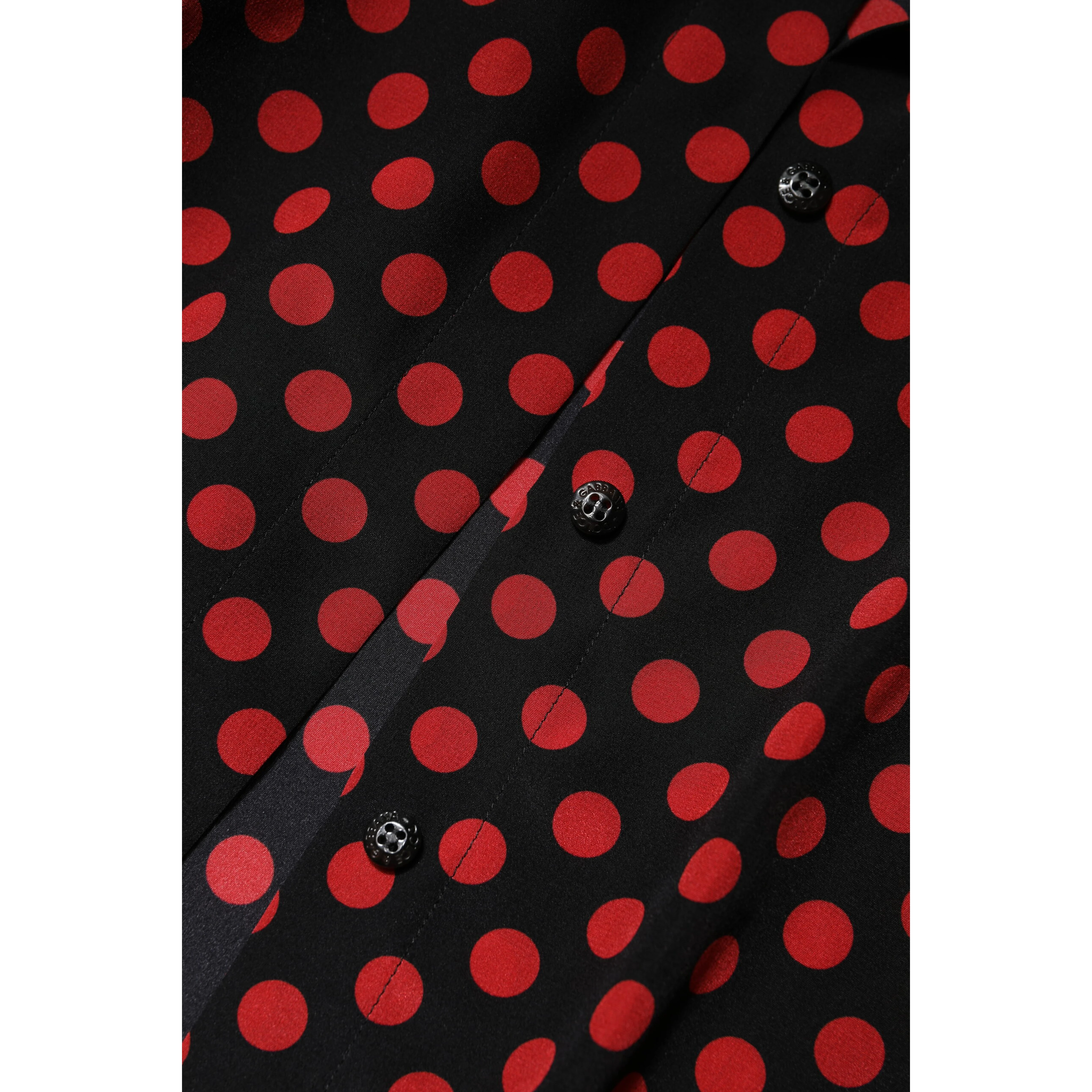 Black Red Polka Dot Silk Long Sleeves Top