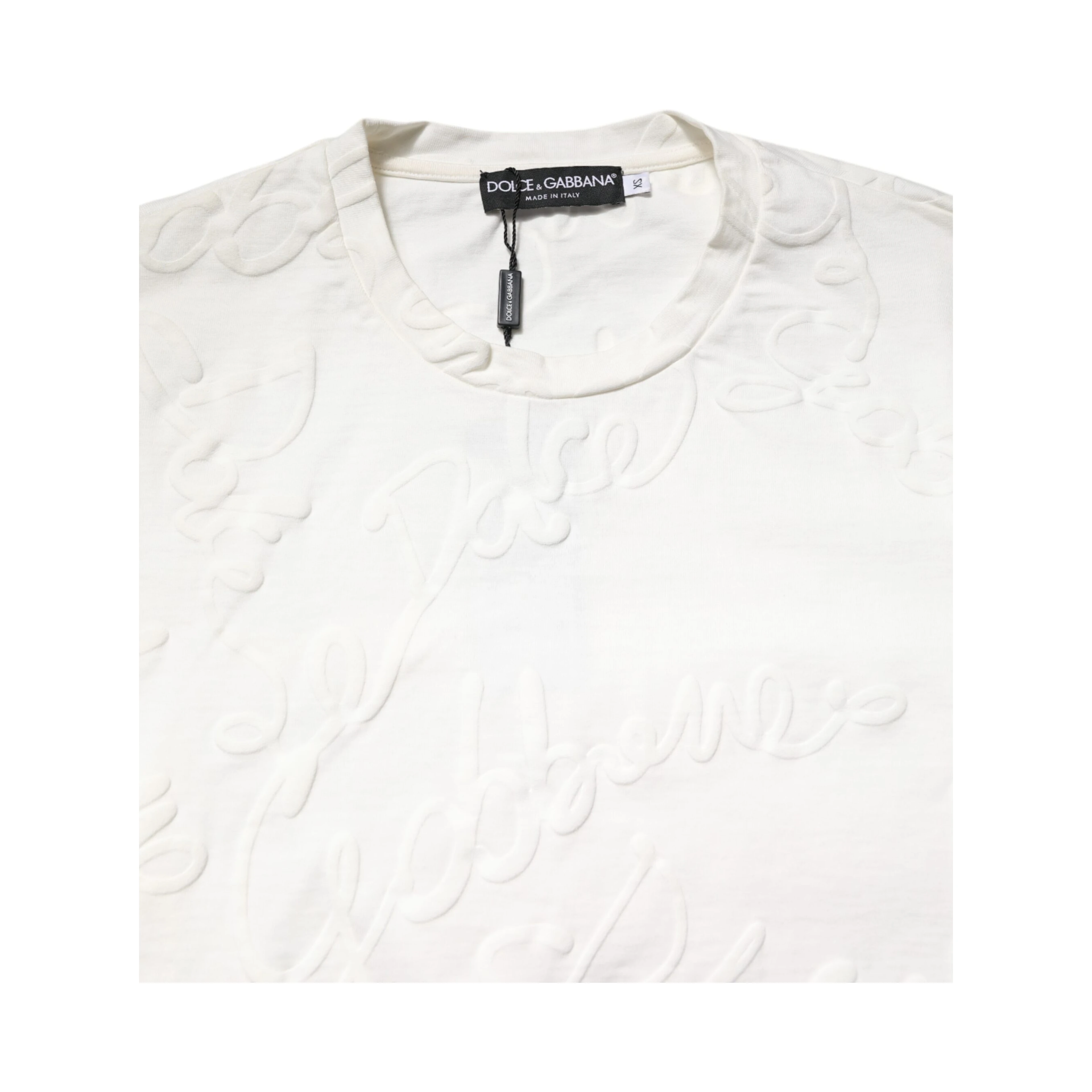 White Cotton Logo Embossed Crew Neck T-shirt