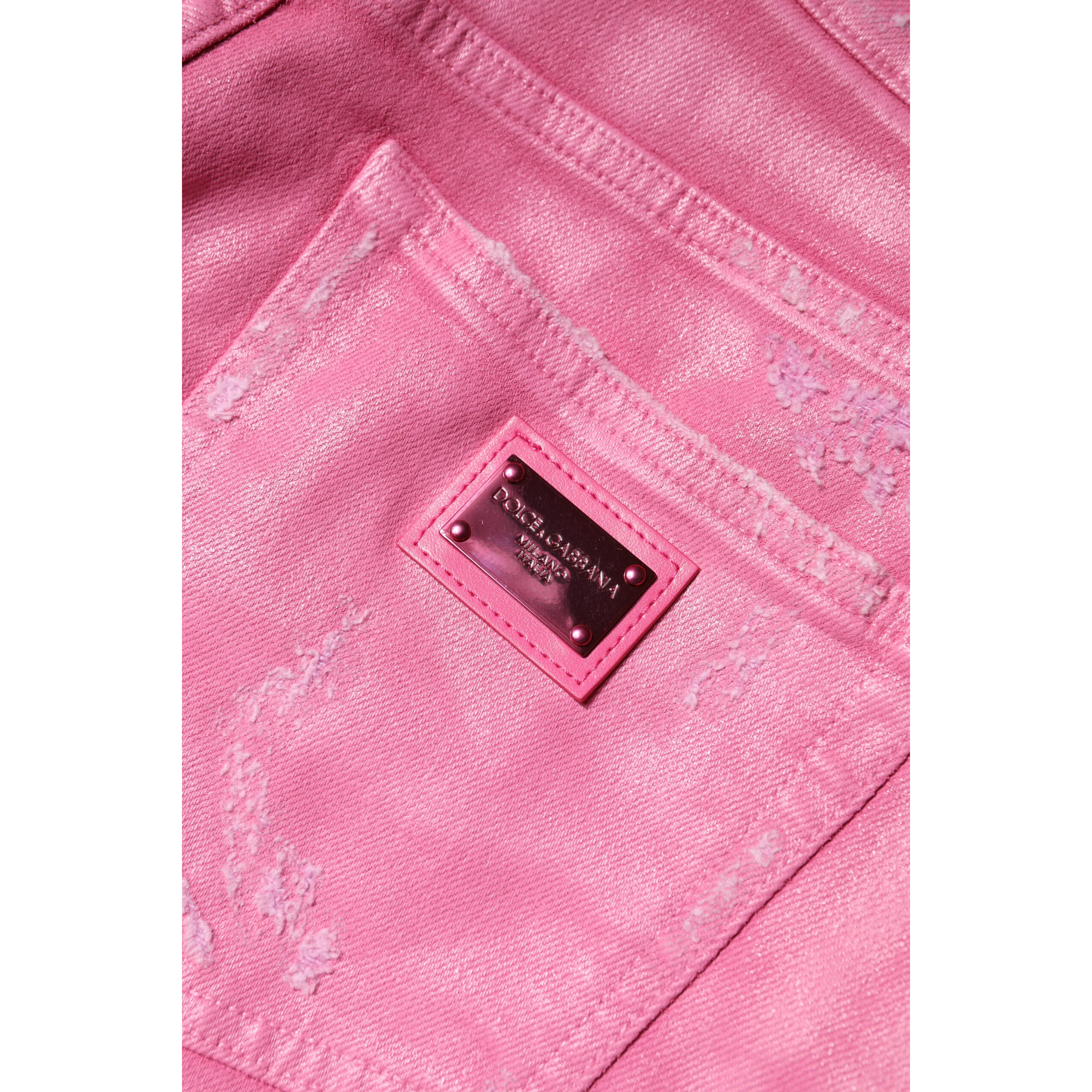 Pink Tattered Mid Waist Tapered Denim Jeans