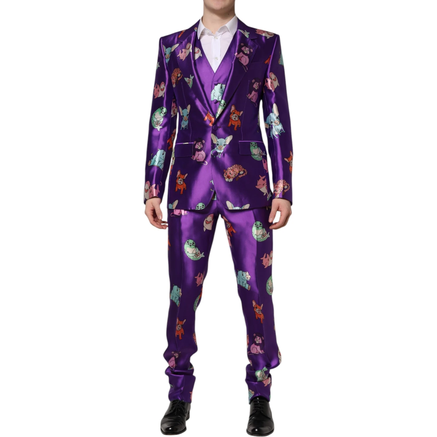 Purple Silk Animal Print 3 Piece Suit