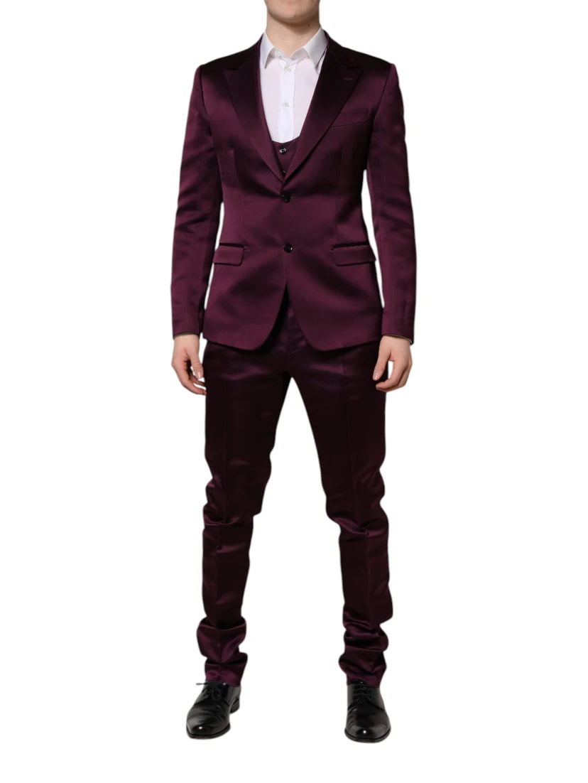 Dark Purple Silk 3Piece Single Breasted Suit