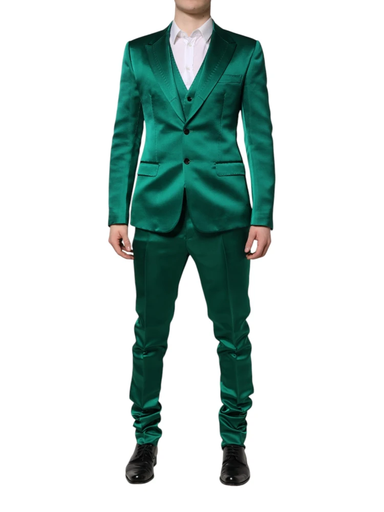 Green Silk 3 Piece Single Breasted Suit