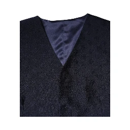 Dark Blue Logo Wool Formal Men Waistcoat Vest
