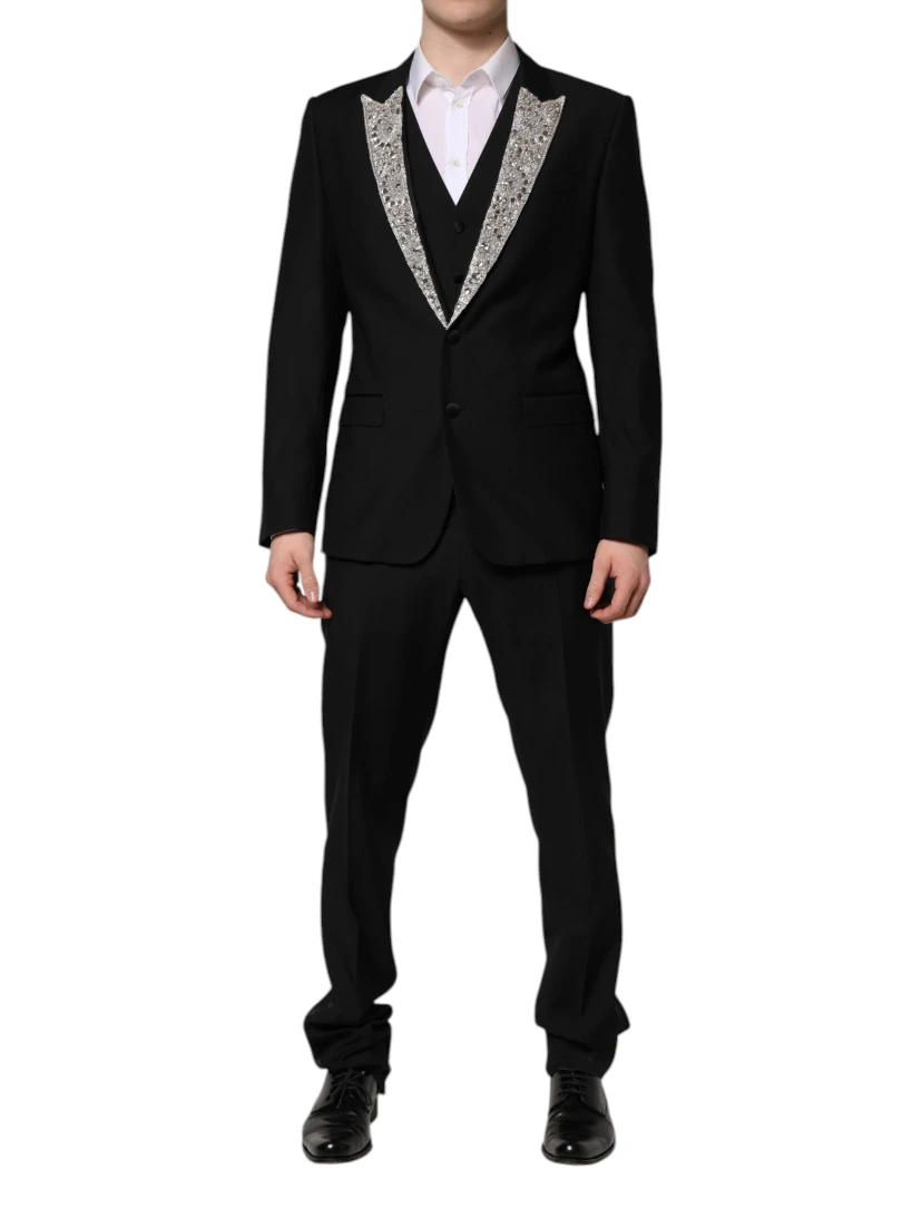 Black MARTINI Crystal Embellished 3 Pc Suit