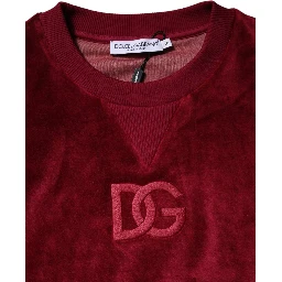 Red Cotton Velvet Crew Neck Pullover Sweater