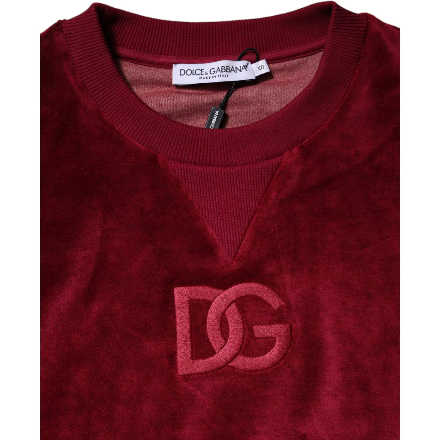 Red Cotton Velvet Crew Neck Pullover Sweater