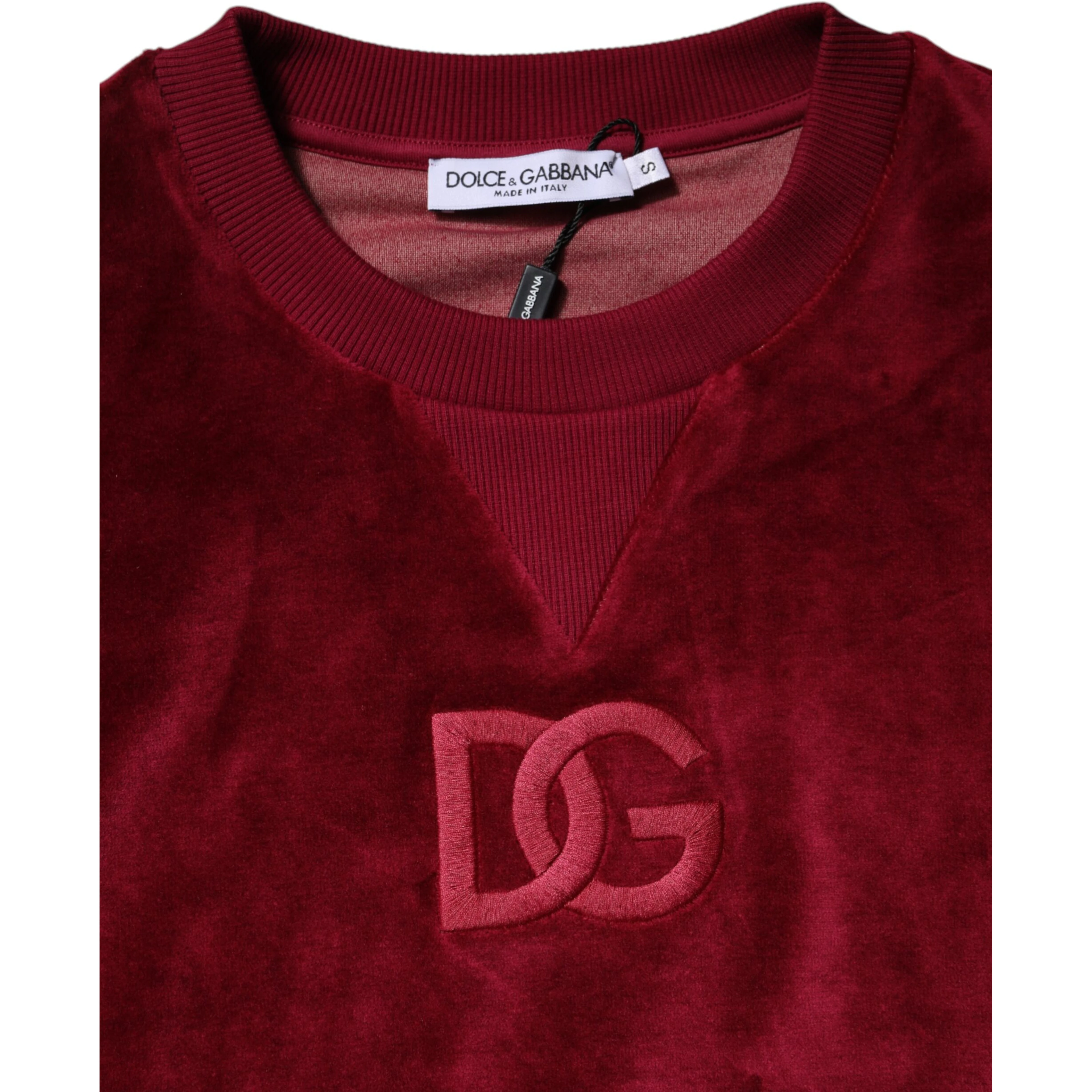 Red Cotton Velvet Crew Neck Pullover Sweater