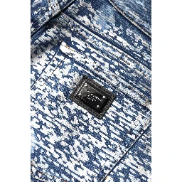 Blue Washed Print High Waist Denim Jeans