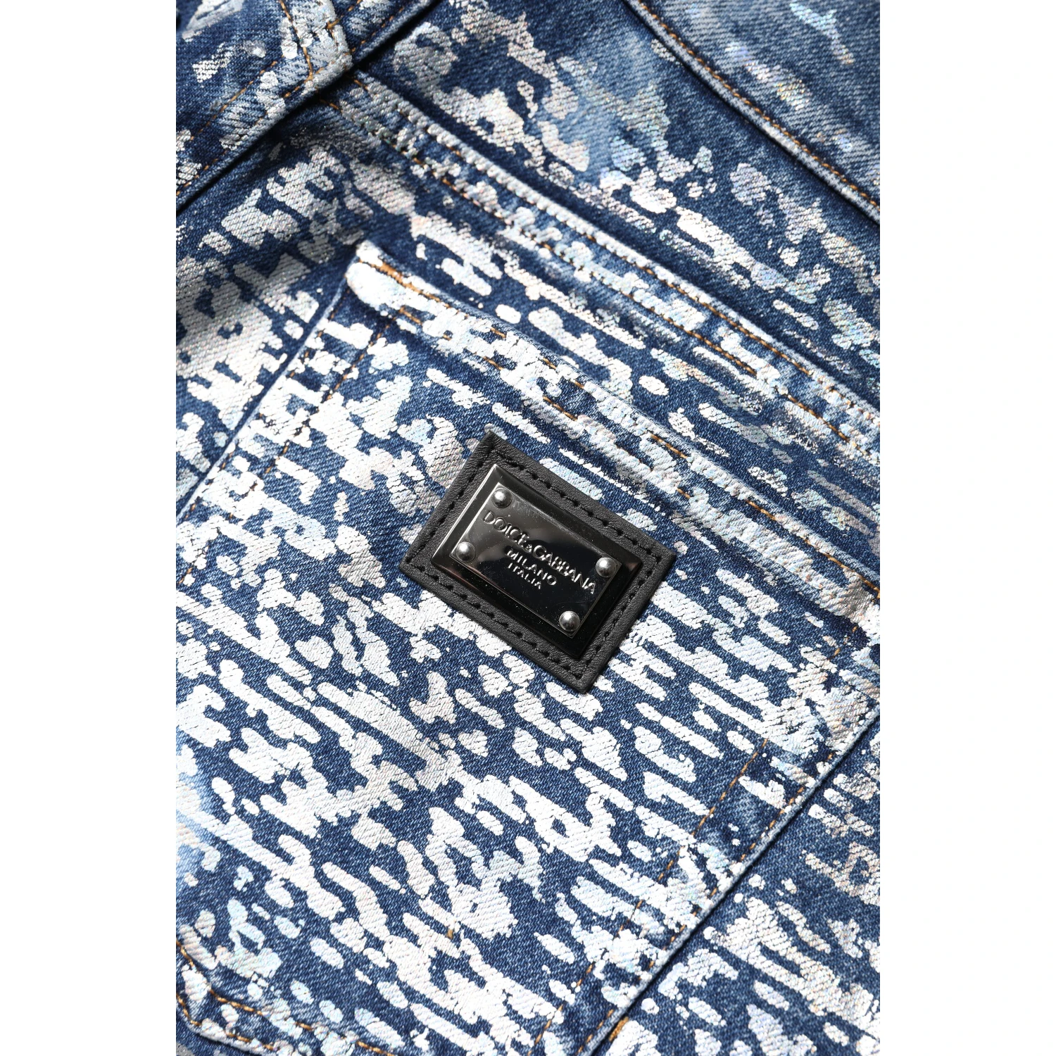 Blue Washed Print High Waist Denim Jeans