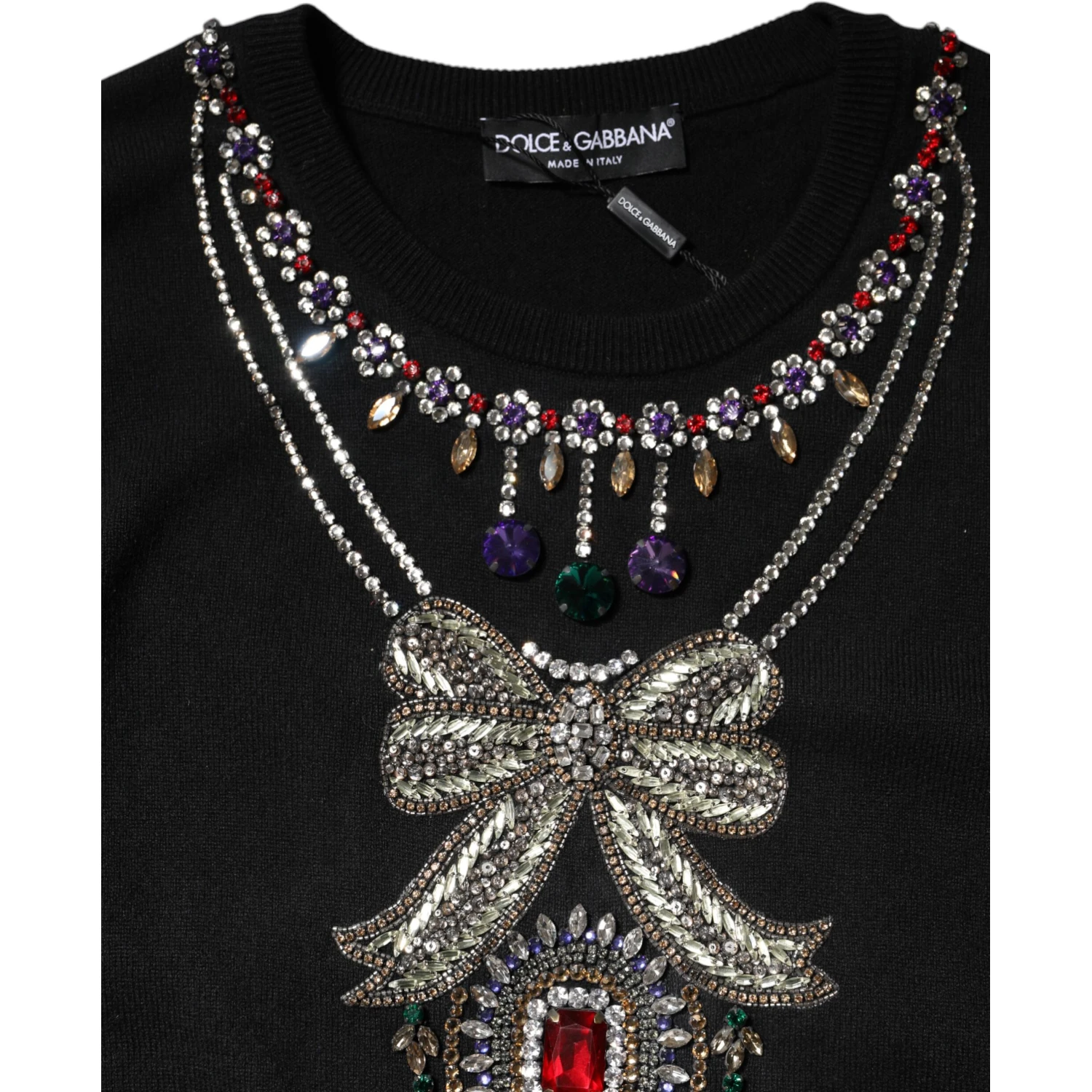 Black Cashmere Crystal Embellished Sweater