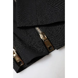 Black Wool High Waist Zipper Tapered Pants