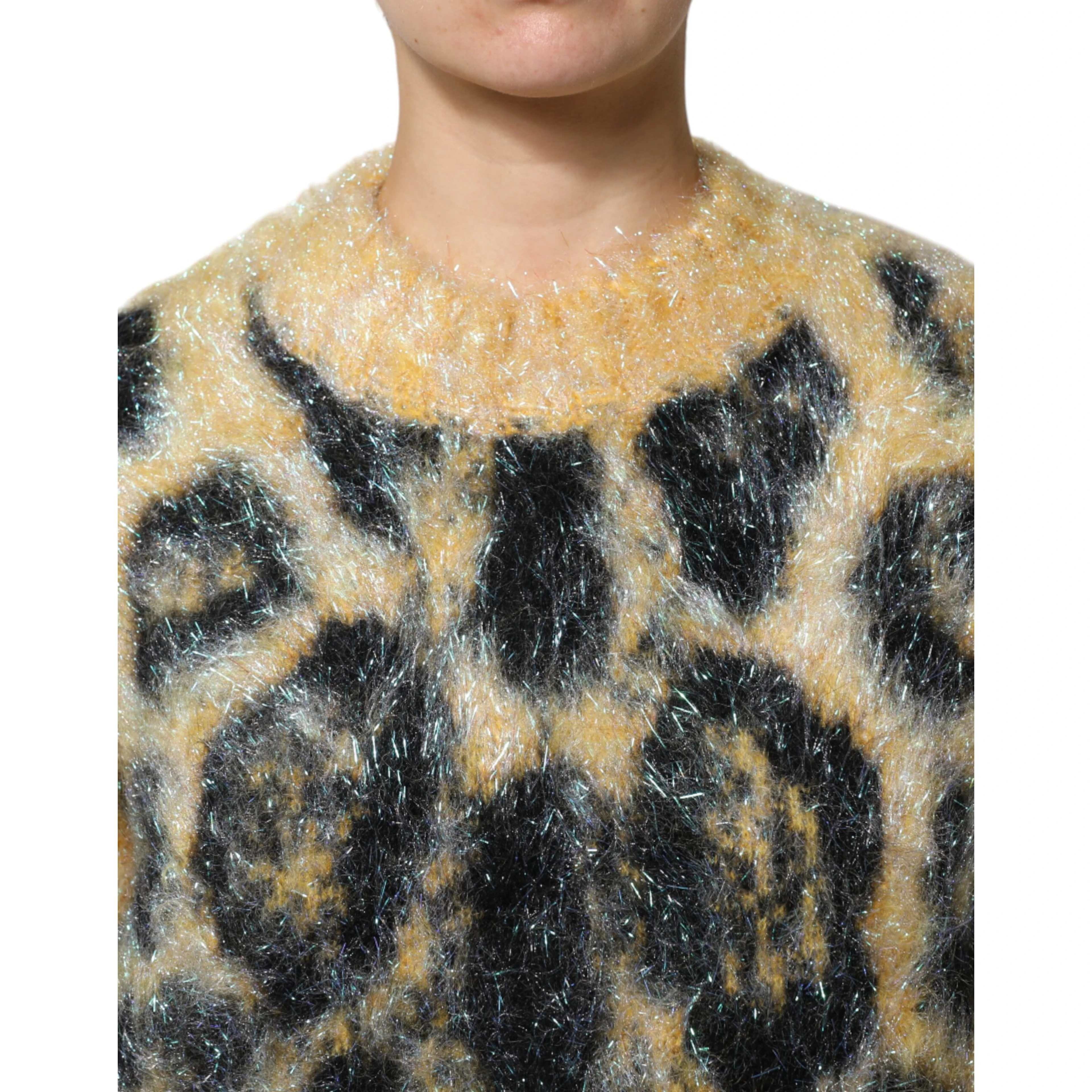 Multicolor Leopard Mohair Crew Neck Sweater