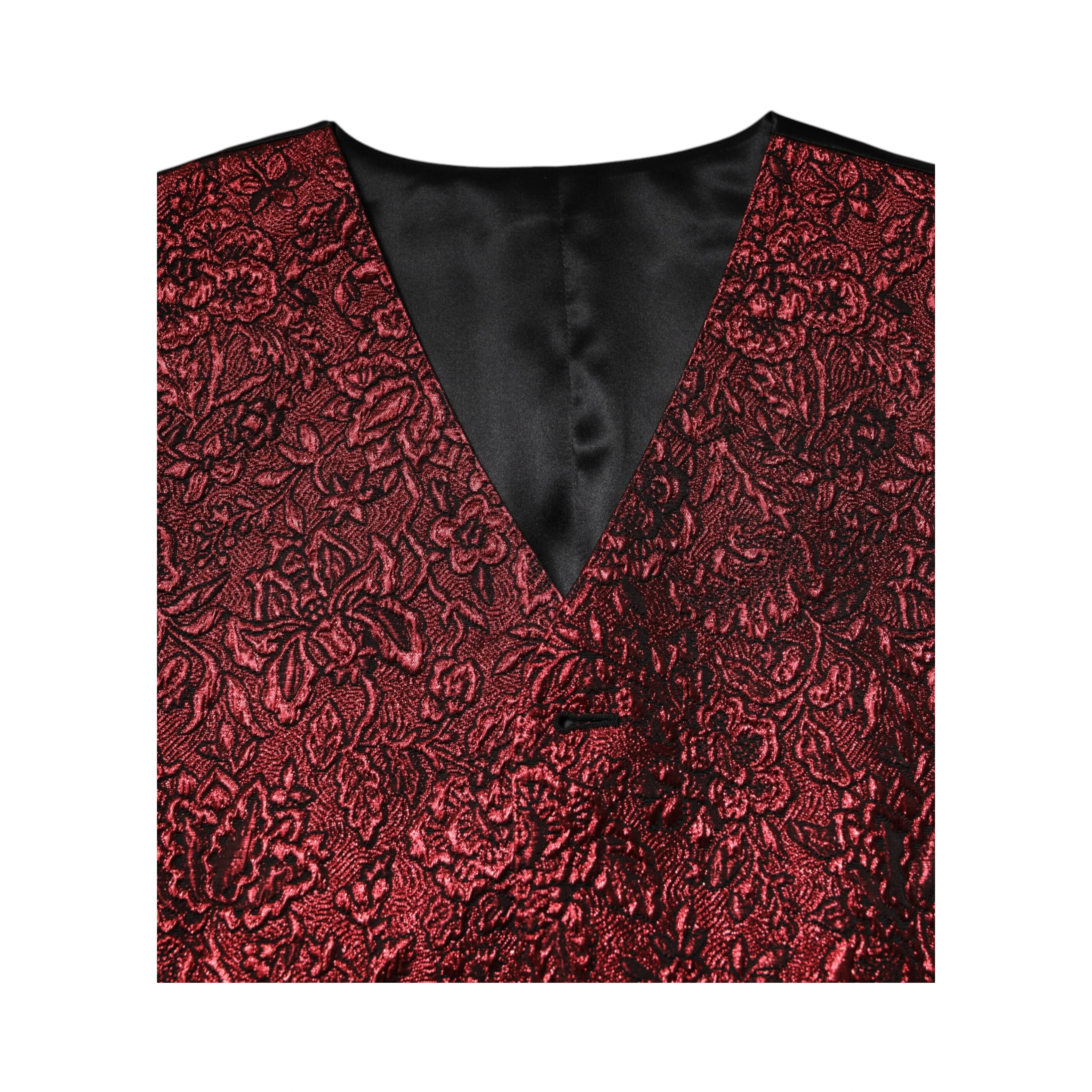 Red Floral Brocade Formal Men Waistcoat Vest