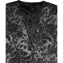 Black Gray Brocade Formal Men Waistcoat Vest