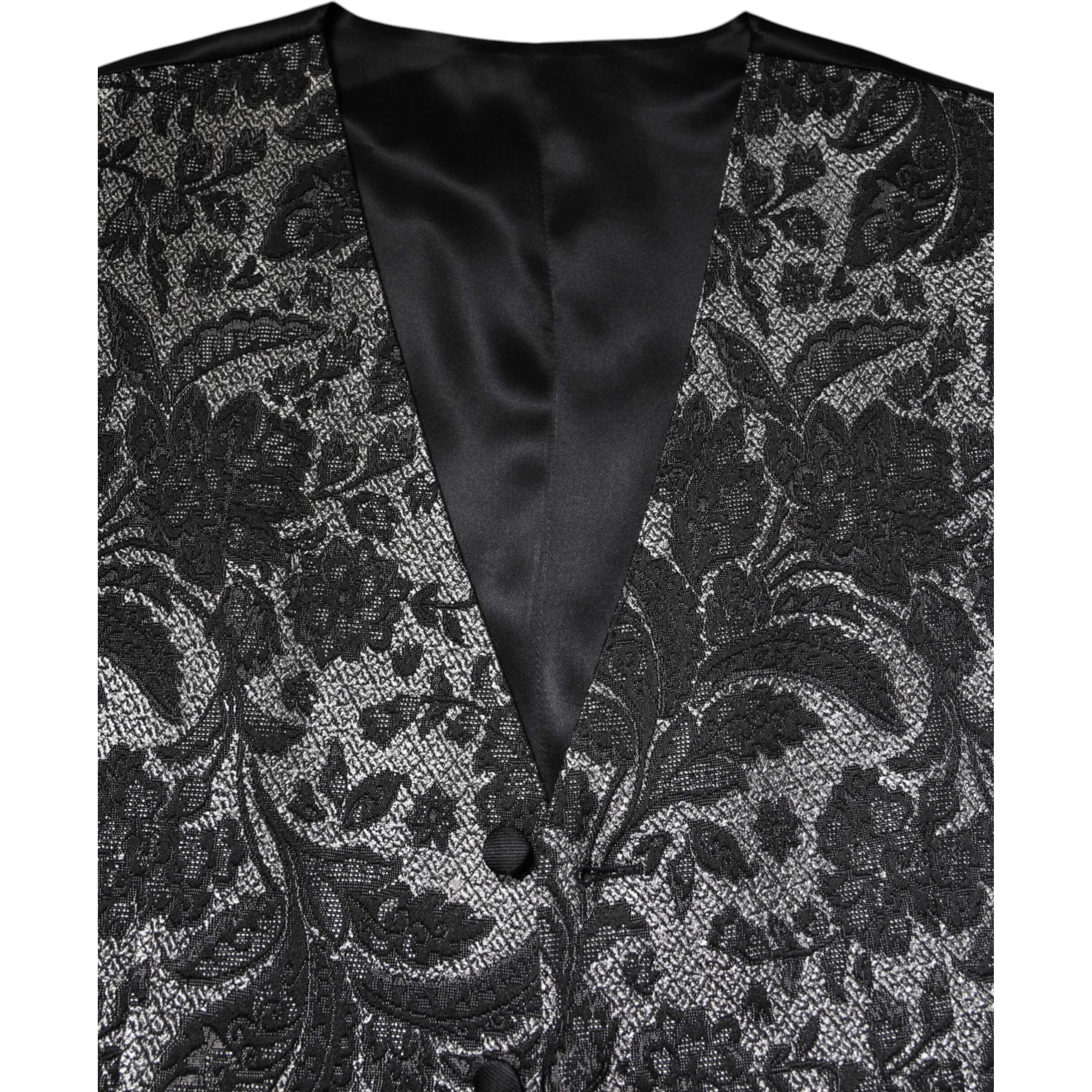 Black Gray Brocade Formal Men Waistcoat Vest