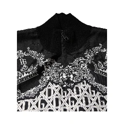 Black White Bandana Print Full Zip Sweater