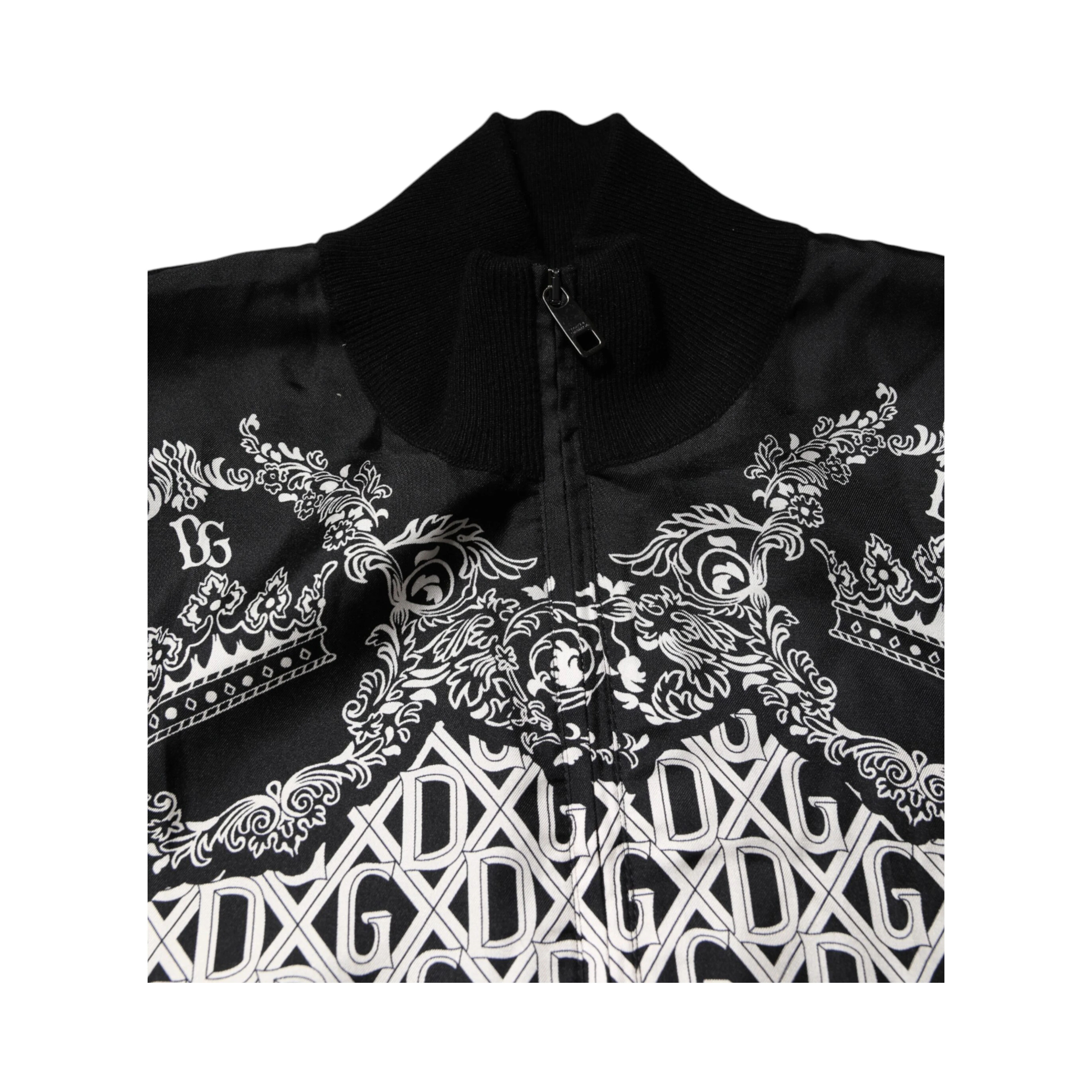 Black White Bandana Print Full Zip Sweater
