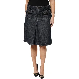 Black Cotton Blend Denim Top Skirt Casual Set