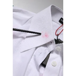 White Cotton Floral Appliques Dress Shirt Top