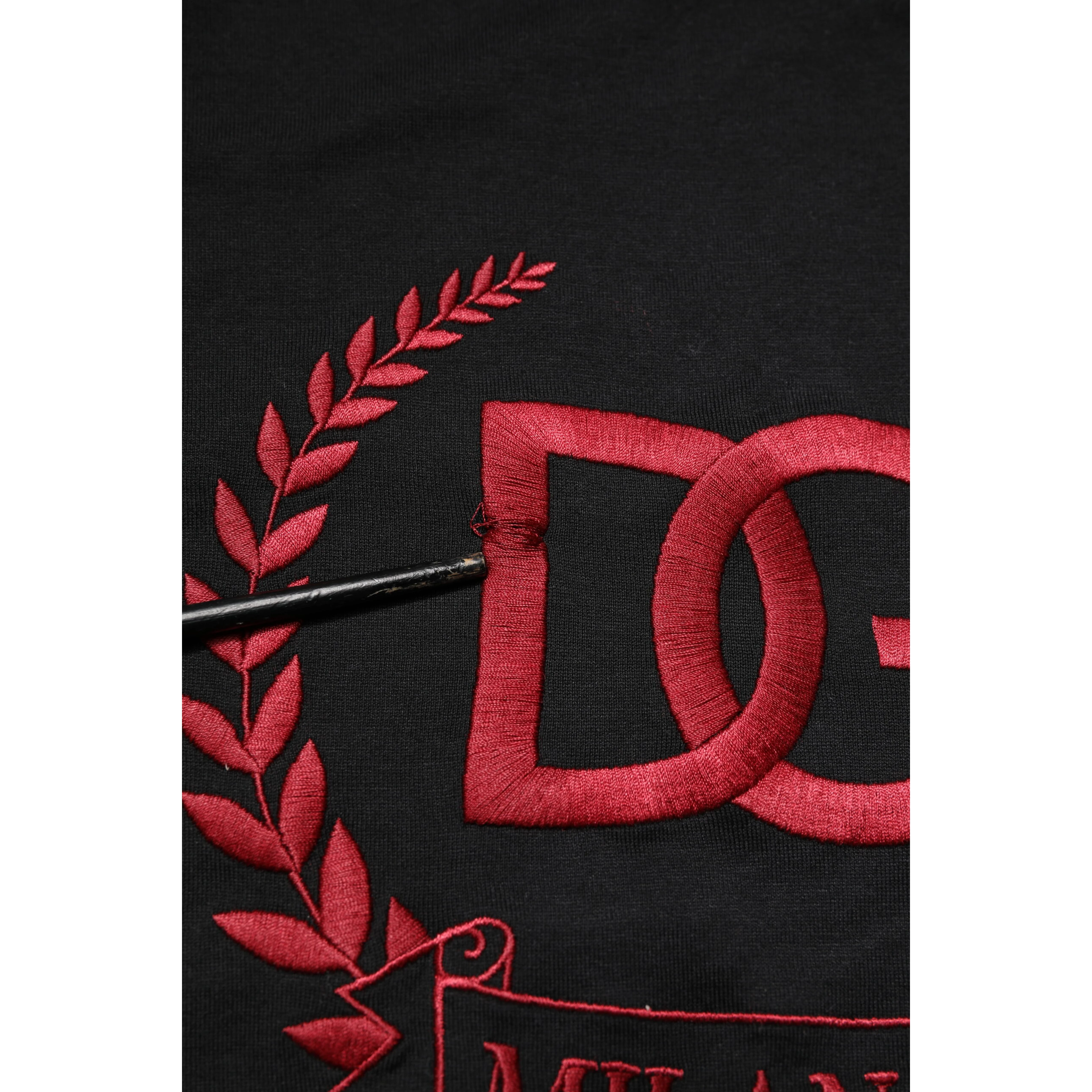 Black Cotton Embroidered Crew Neck T-shirt