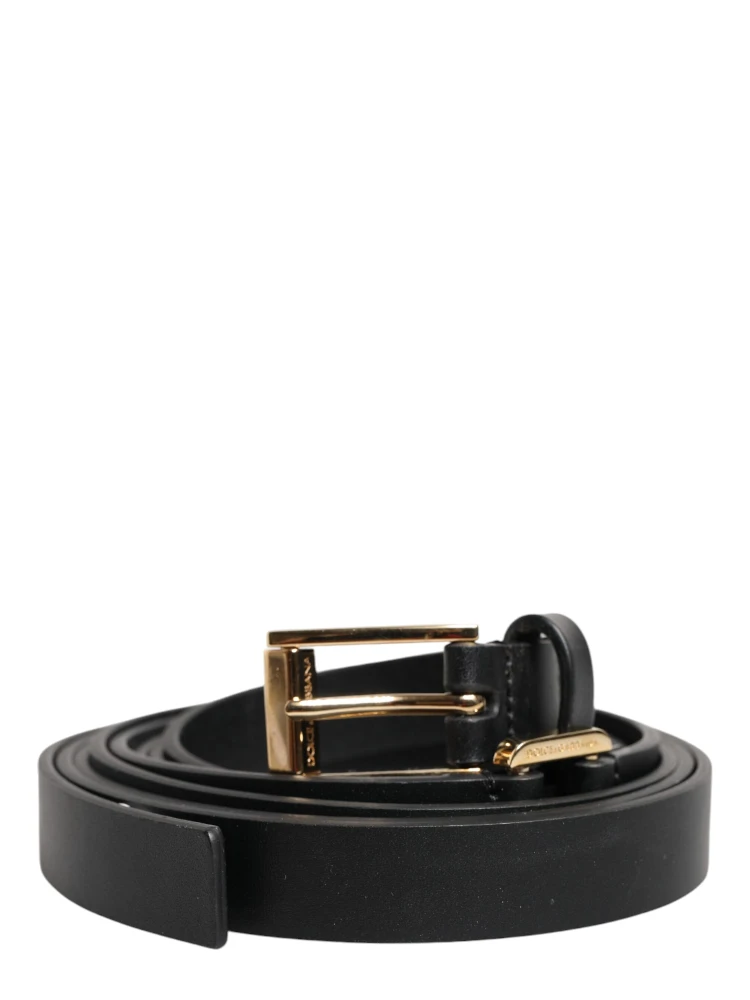 Black Double Strap Leather Gold Buckle Belt