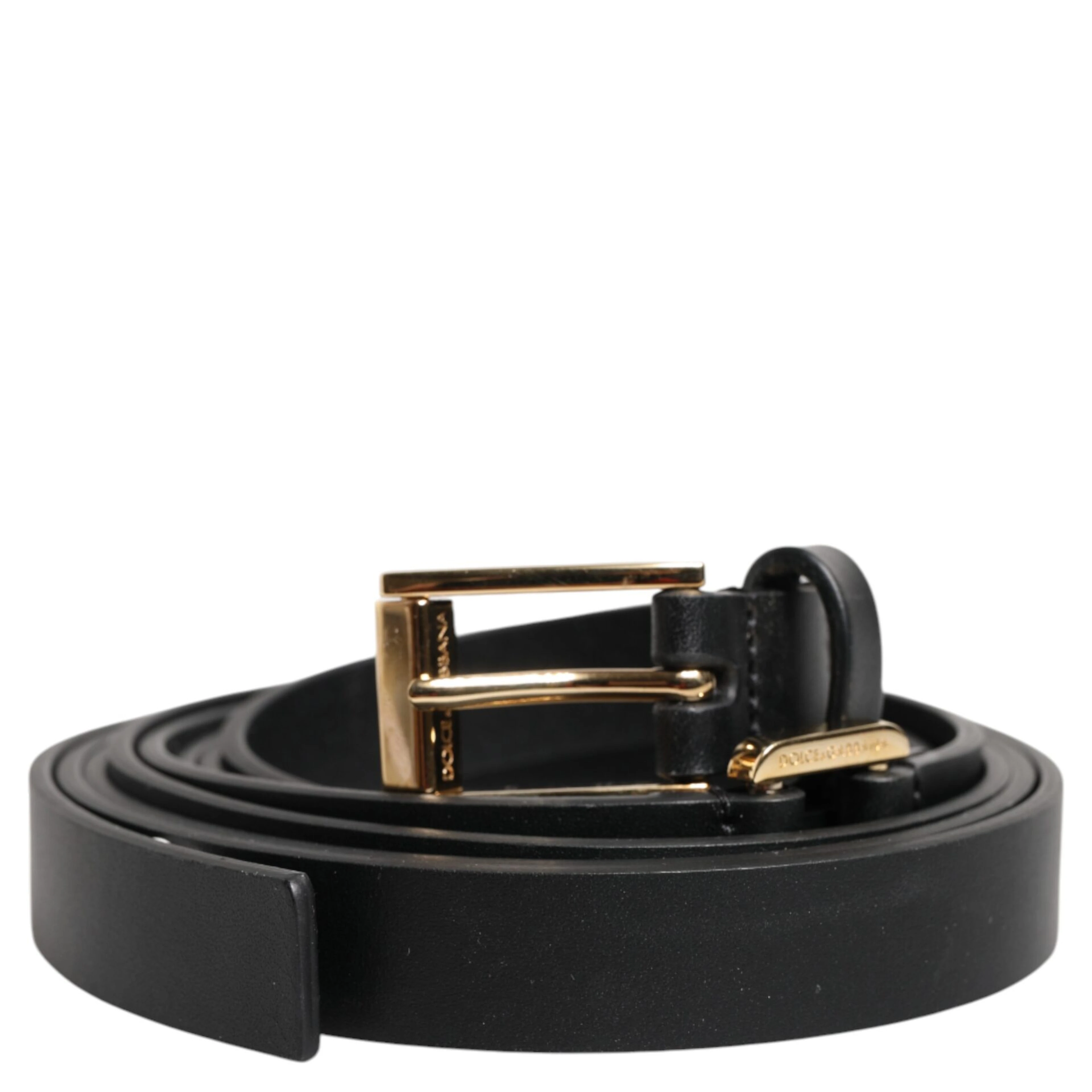 Black Double Strap Leather Gold Buckle Belt
