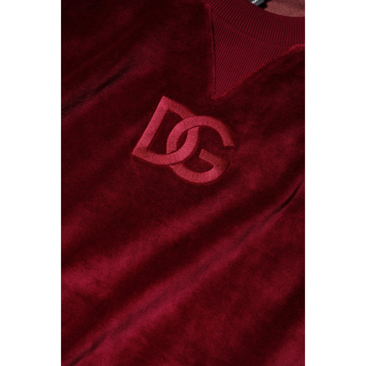 Red Cotton Velvet Crew Neck Pullover Sweater