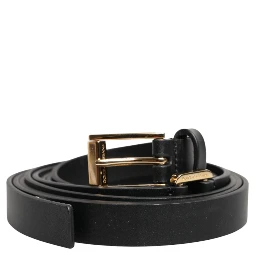 Black Double Strap Leather Gold Buckle Belt