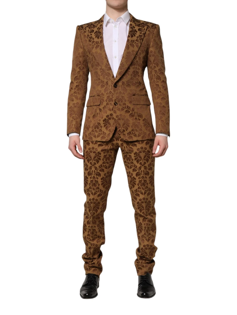 Brown Floral Jacquard SICILIA 2 Piece Suit